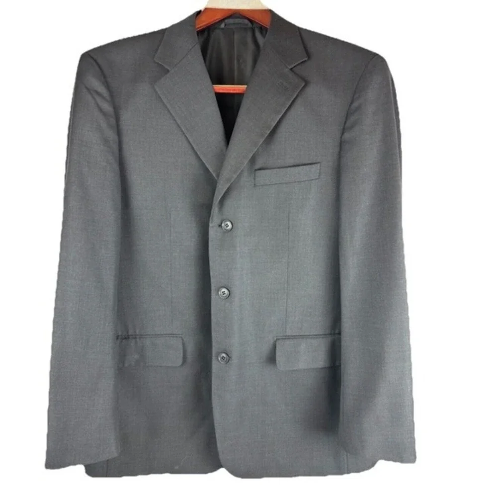 SANTORELLI‎ Linen Blu Pronton Mens Blazer 42R Fine Merino Wool Black Super 140's